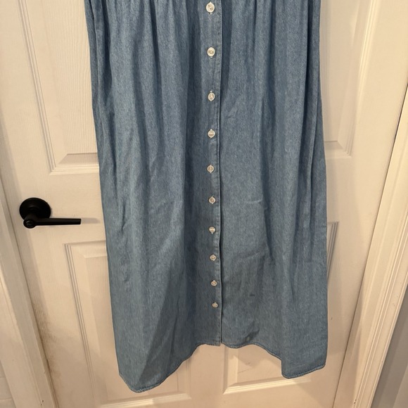 Vintage  Studio Ease Women's Sz S Denim Maxi Dress Buttons Gathered Waist - Picture 2 of 12